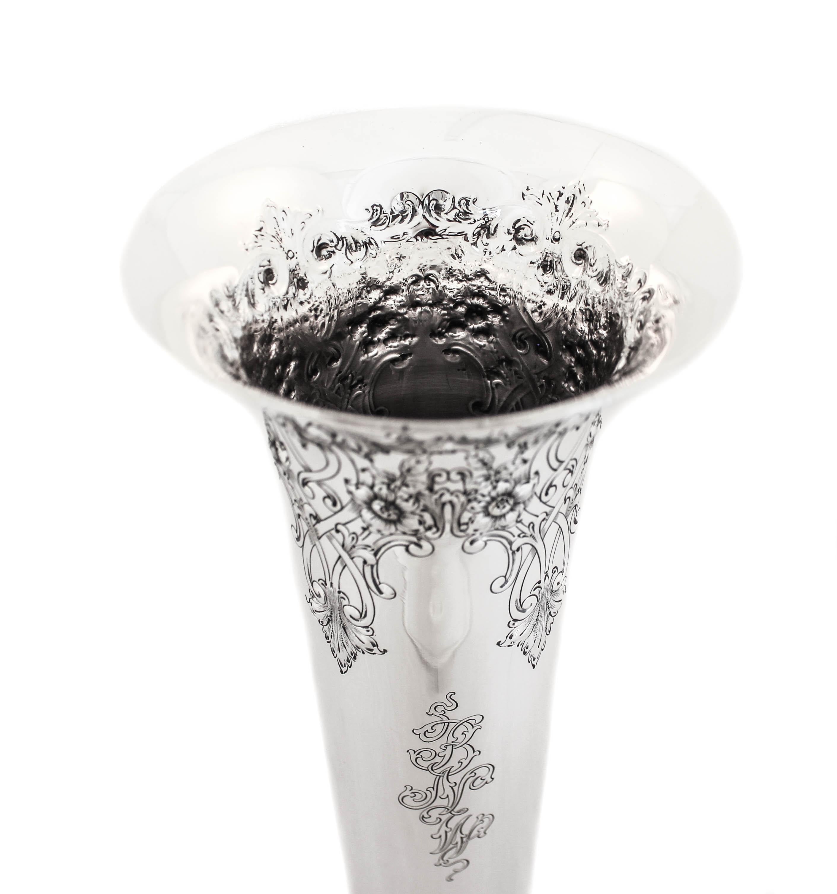 Early 20th Century Sterling Silver Trumpet Vase For Sale