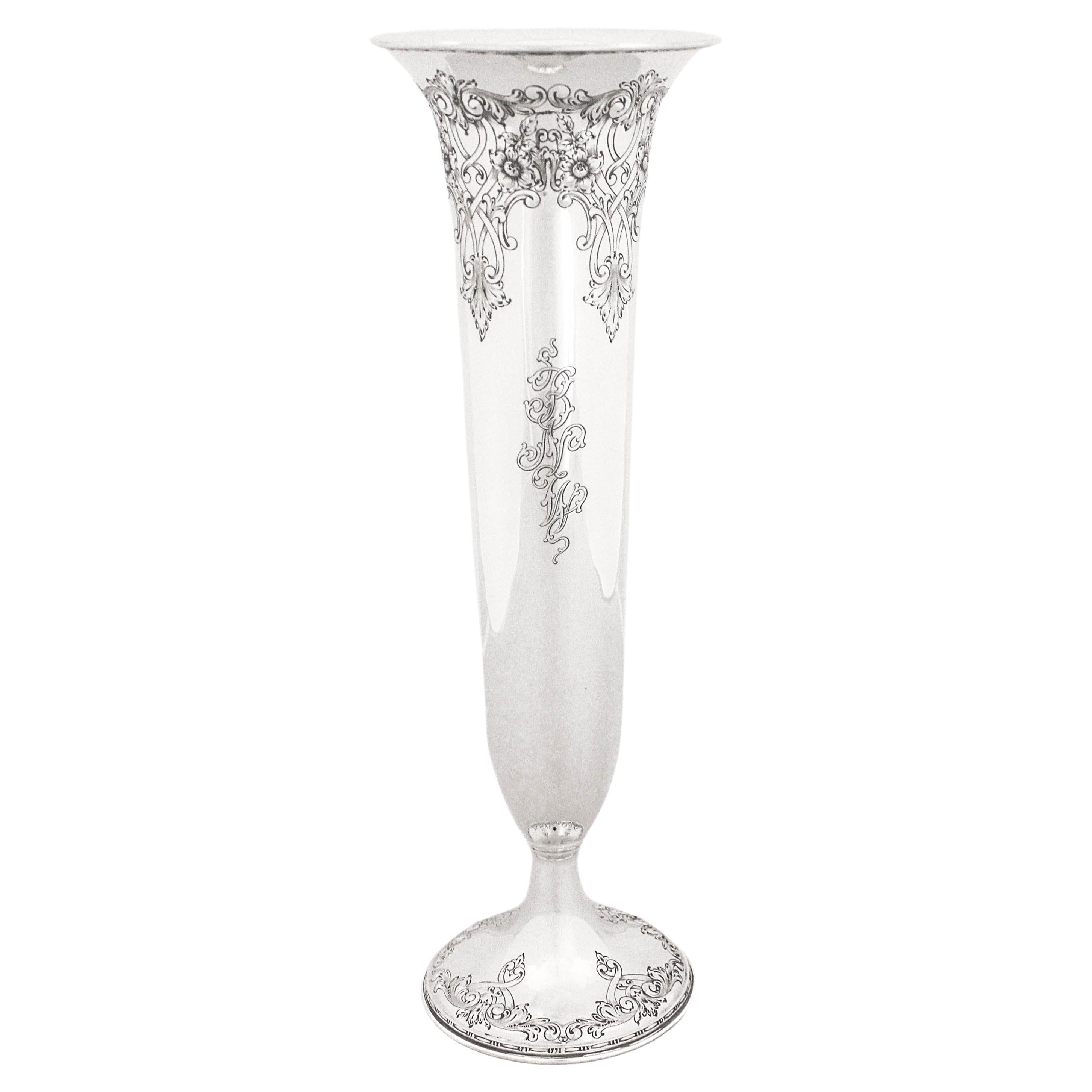 Sterling Silver Trumpet Vase For Sale