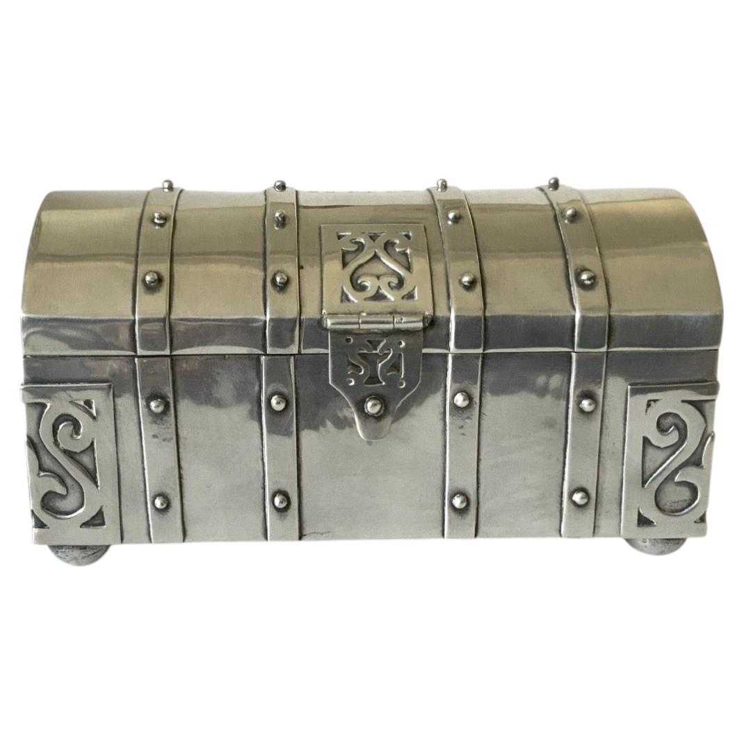 Sterling Silver Trunk Box by Fred Davis, Taxco Mexico c. 1930 For Sale