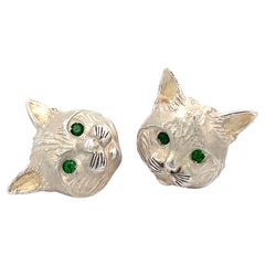 Sterling Silber Tsavorit Haustier Katze Ohrringe