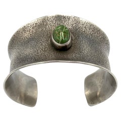 Sterling Silver Tufa Cast Bracelet with Carico Lake Turquoise by Julian Chavez