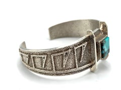 Sterling Silver Tufa Cast Cuff Bracelet with Turquoise by Jason Begaye (Navajo)