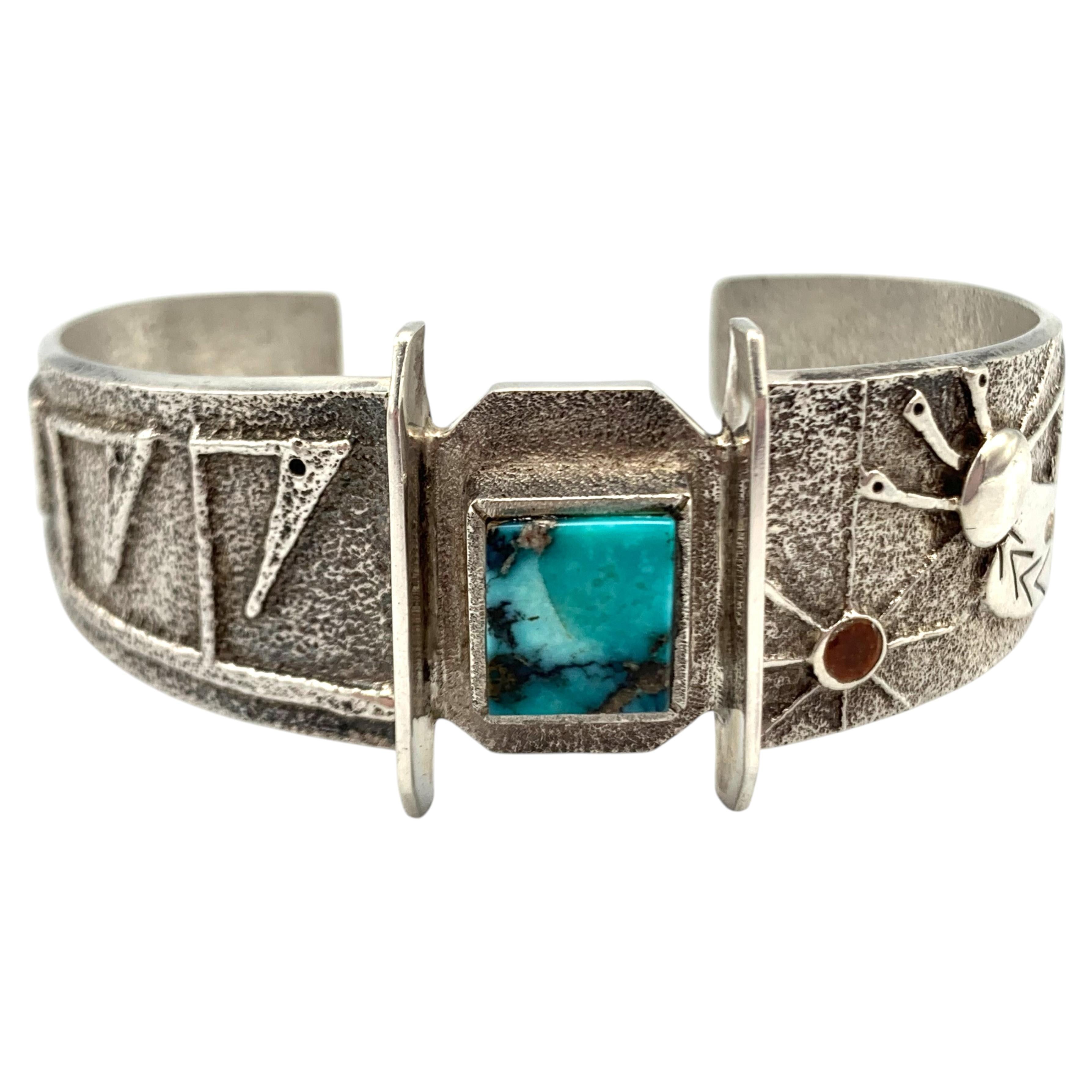 Sterling Silber Tufa Cast Cuff Armband mit Türkis von Jason Begaye (Navajo) im Angebot
