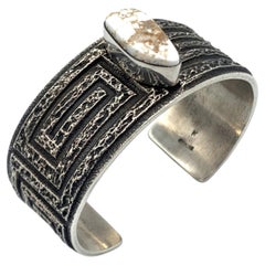 Sterling Silver Tufa Cast Cuff with Dry Creek Turquoise by Kevin Yazzie
