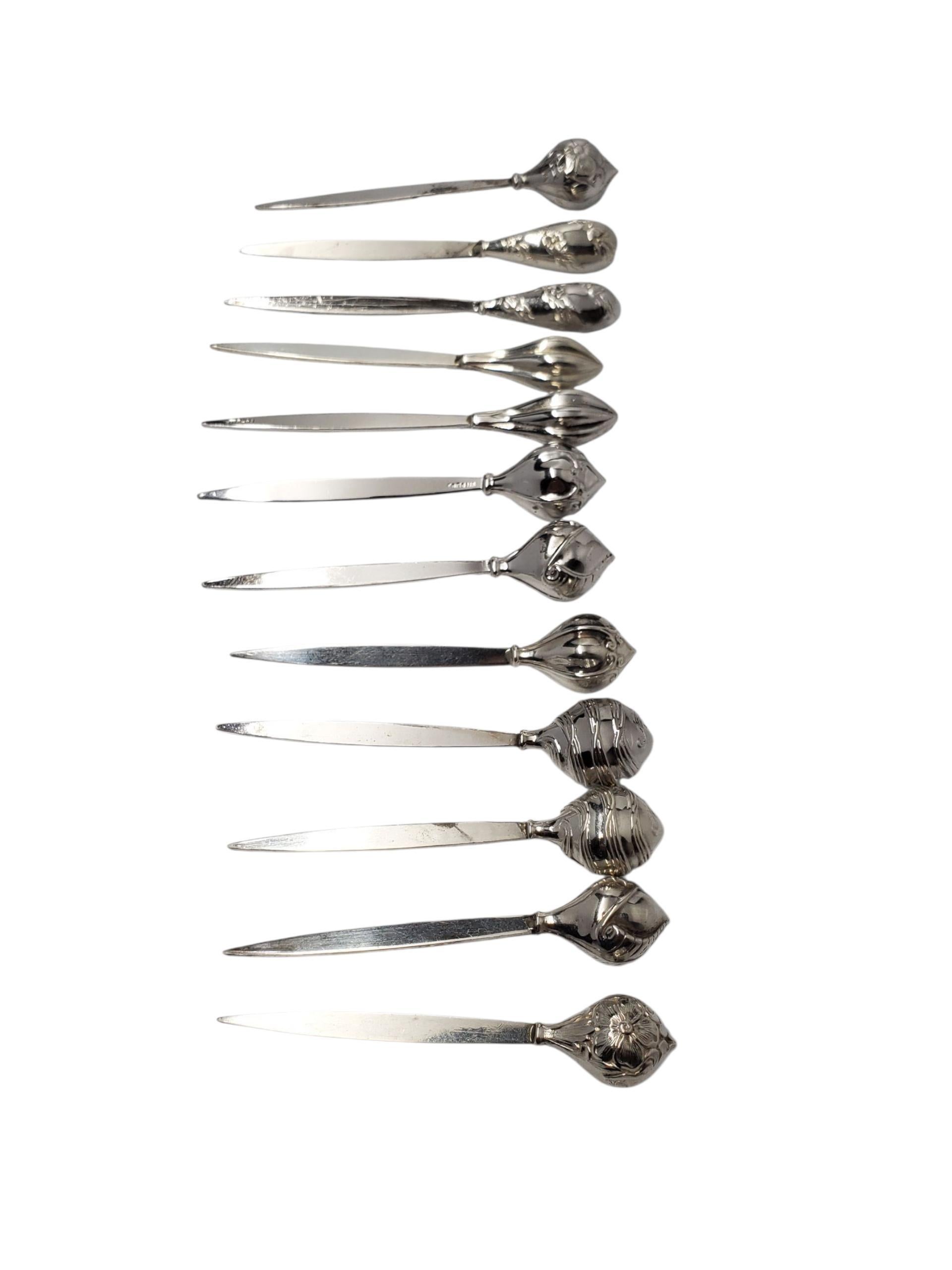 Set di 12 stuzzicadenti da cocktail in argento sterling con tulipani e fiori #22733 In condizioni buone in vendita a Washington Depot, CT