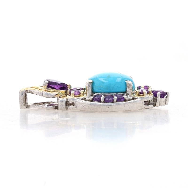 Oval Cut Sterling Silver Turquoise & Amethyst Pendant - 925 Gold Plated For Sale