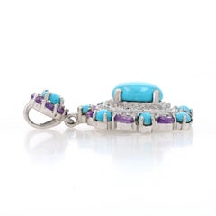 Sterling Silver Turquoise, Amethyst, & White Topaz Halo Pendant, 925