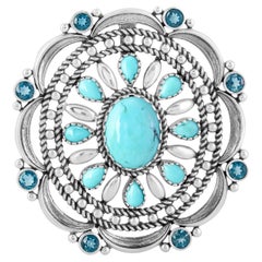 Sterling Silver Turquoise and London Blue Topaz Statement Pendant Enhancer