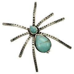 Vintage Sterling Silver Turquoise and Marcasite Spider Brooch