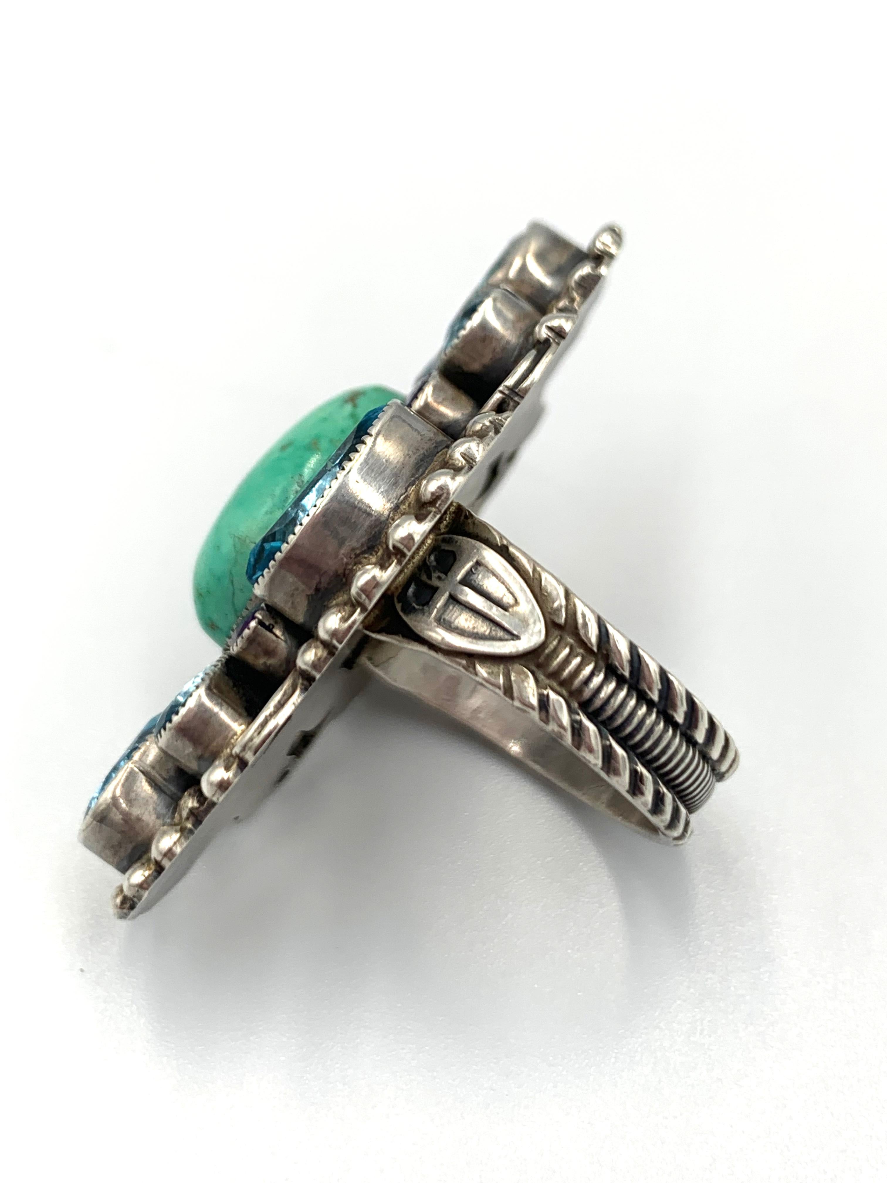 Sterling Silber Türkis und Topas Ring Größe 7 ¼ von Leo Feeney für Damen oder Herren im Angebot