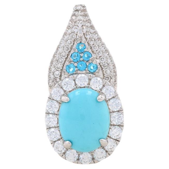 Sterling Silver Turquoise, Apatite, & White Topaz Cluster Halo Pendant - 925