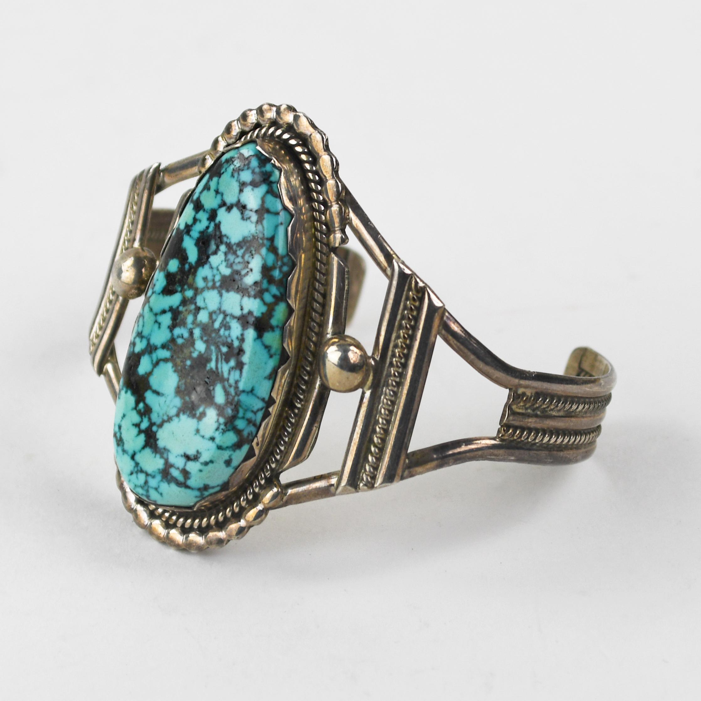 Bracelet en argent sterling avec turquoise 34.4g en vente 1