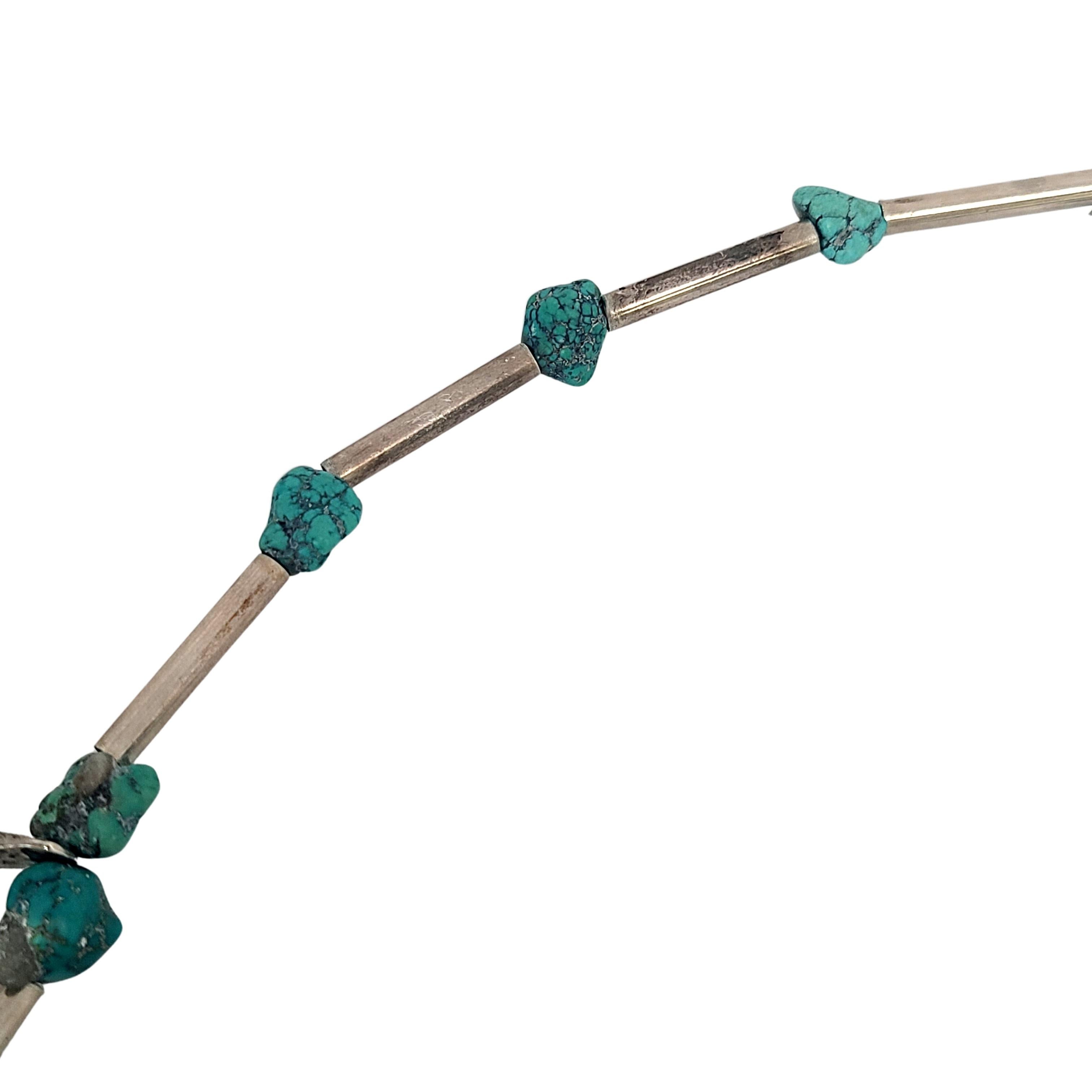 Cabochon Sterling Silver Turquoise Bead Hammered Dangle Necklace For Sale