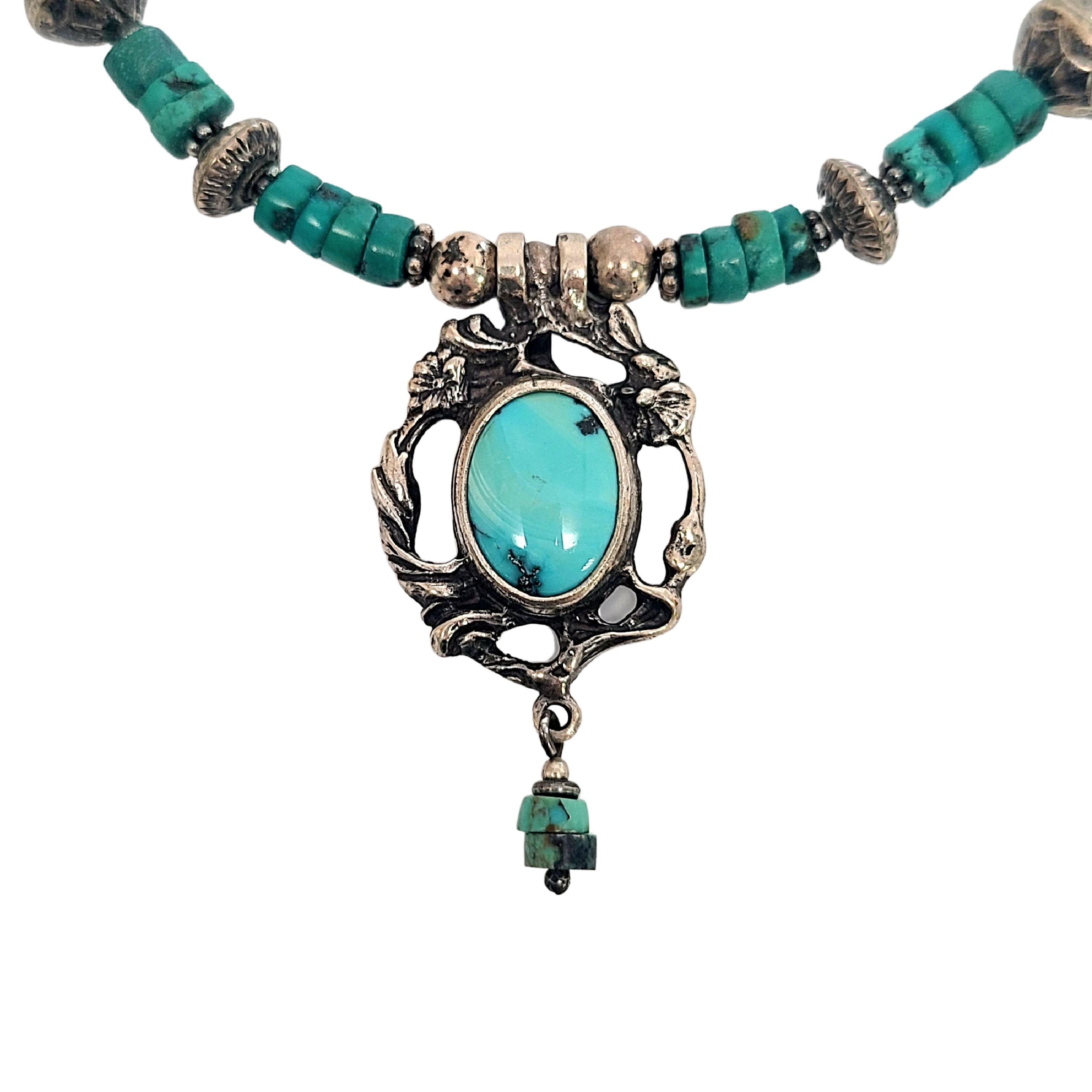 Sterling Silver Turquoise Bead Pendant Necklace (Cabochon) im Angebot