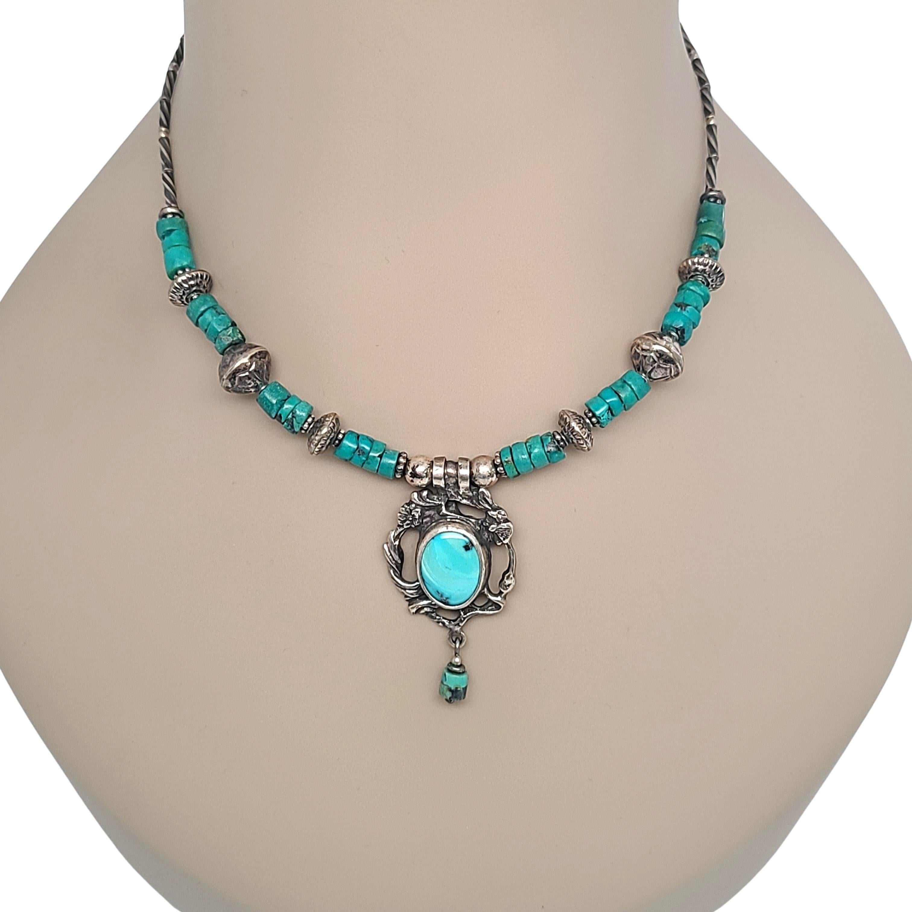Sterling Silver Turquoise Bead Pendant Necklace im Angebot 3