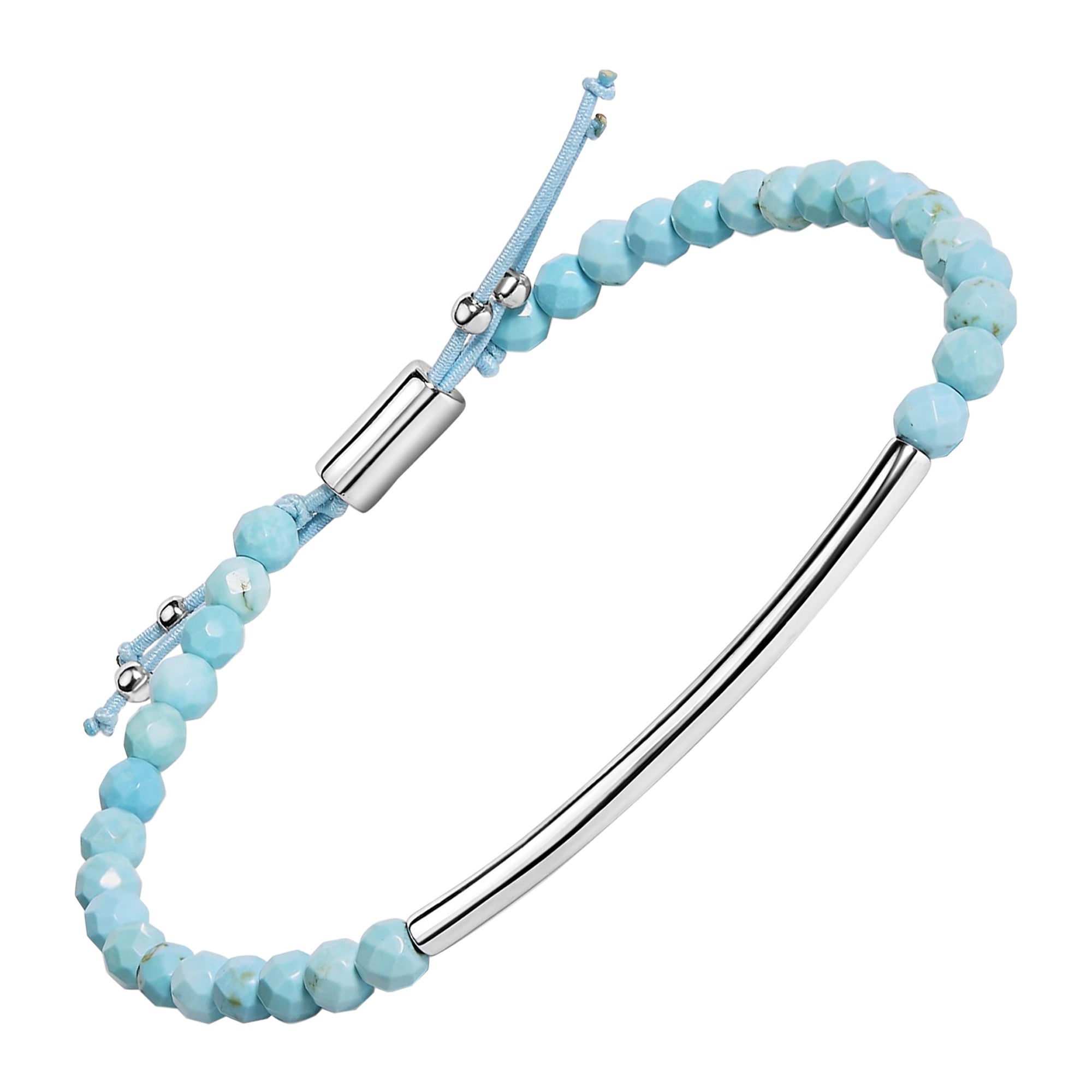 Sterling Silver Turquoise Beads Station Bracelet with Bolo Clasp For Sale