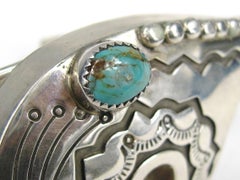 Sterling Silver Turquoise Bear Cuff Bracelet Zuni Native American