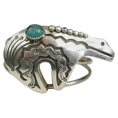 Sterling Silber Türkis Bär Manschettenknopf Armband Zuni Native American