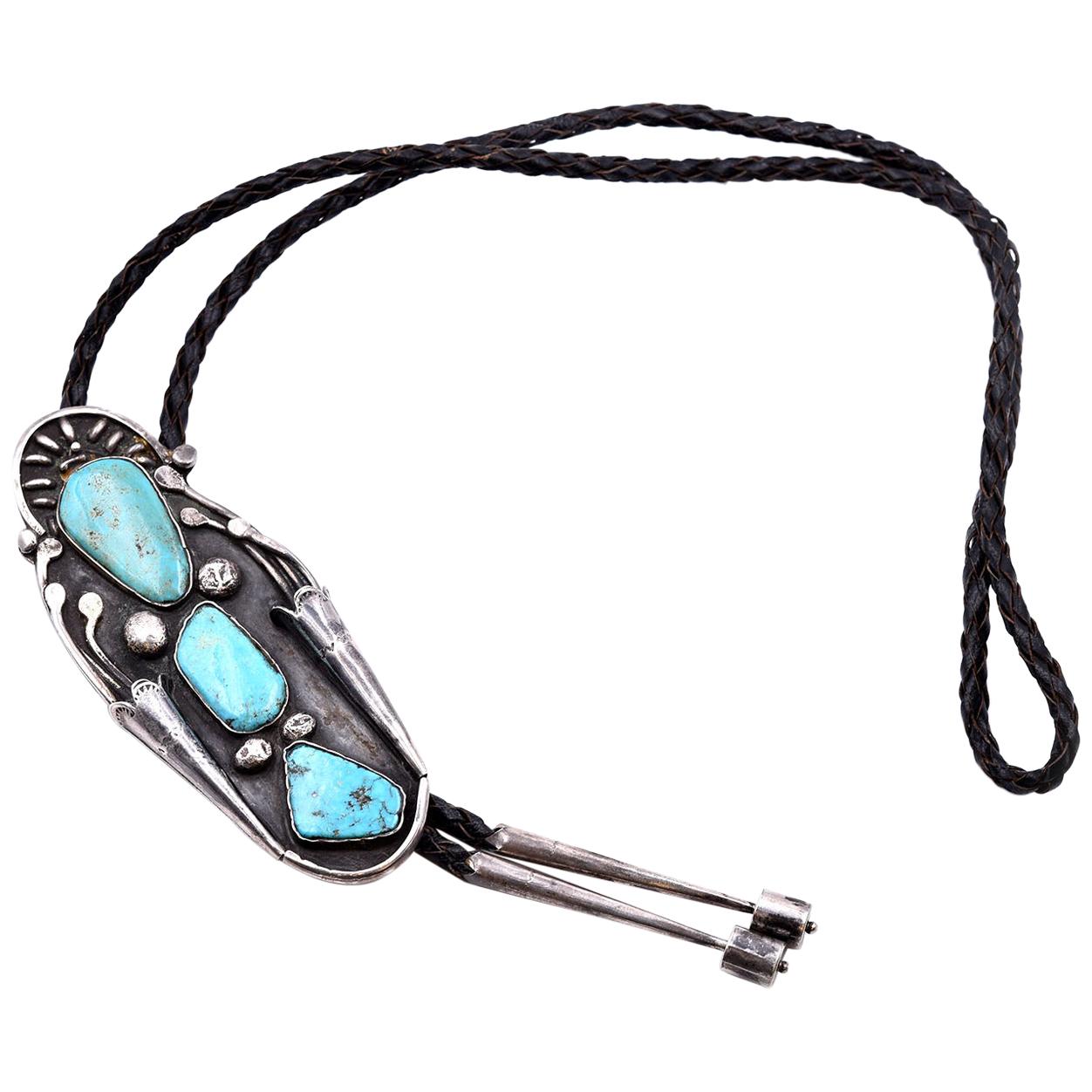 Sterling Silver Turquoise “Bennett” Bolo Tie For Sale
