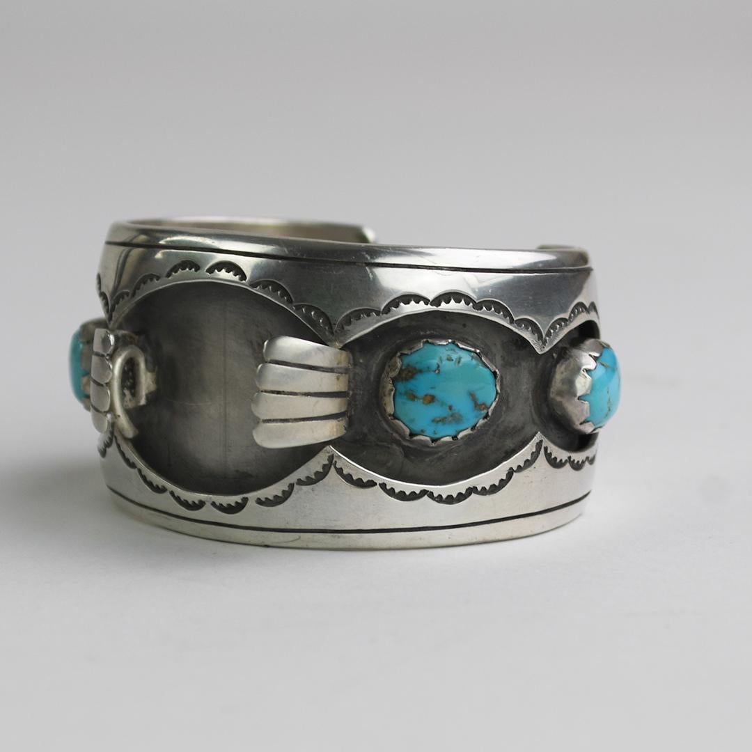 Bracciale in argento con turchese e castone in vendita 1