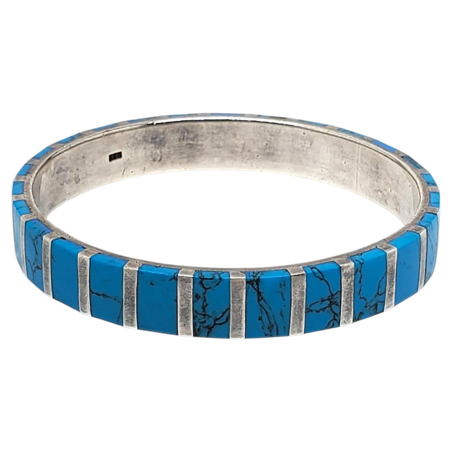 Sterling Silver Turquoise Channel Inlay Bangle Bracelet #24667 For Sale