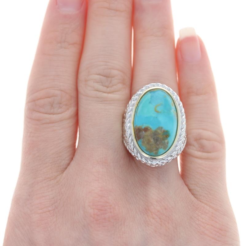 Oval Cut Sterling Silver Turquoise Cocktail Solitaire Ring 925 Gold Plated Oval Size 8 For Sale