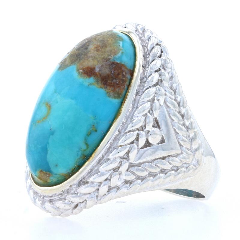 Sterling Silver Turquoise Cocktail Solitaire Ring 925 Gold Plated Oval Size 8 In Excellent Condition For Sale In Greensboro, NC