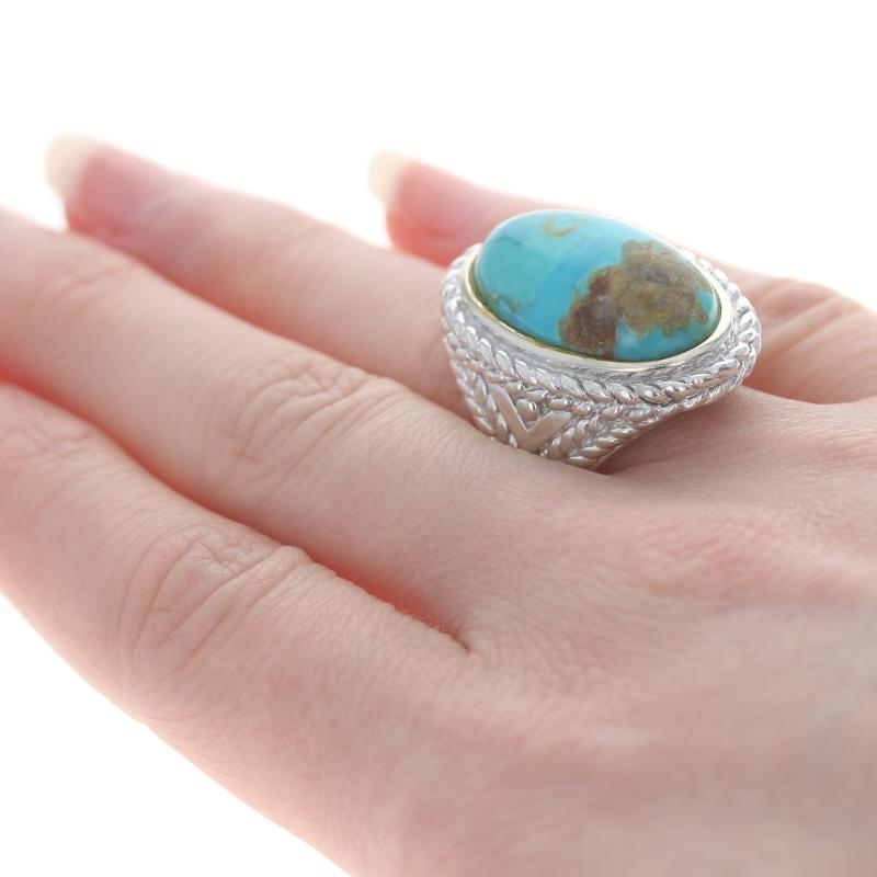 Women's Sterling Silver Turquoise Cocktail Solitaire Ring 925 Gold Plated Oval Size 8 For Sale