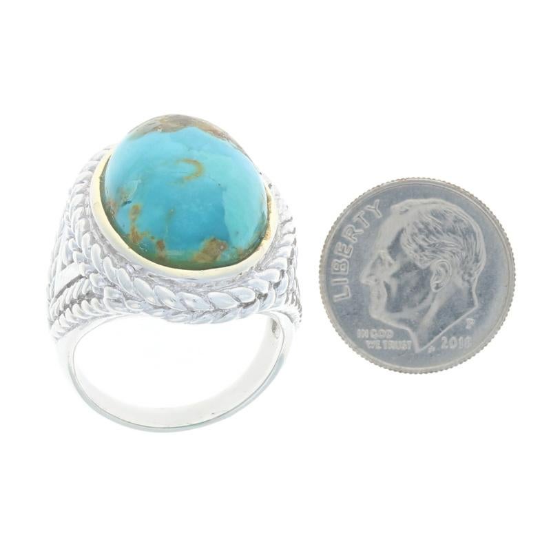 Sterling Silver Turquoise Cocktail Solitaire Ring 925 Gold Plated Oval Size 8 For Sale 1