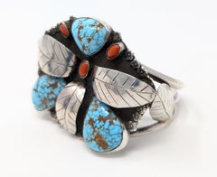 Sterling Silver Turquoise Coral Cuff Bracelet Jenice Jennette the Silversmith