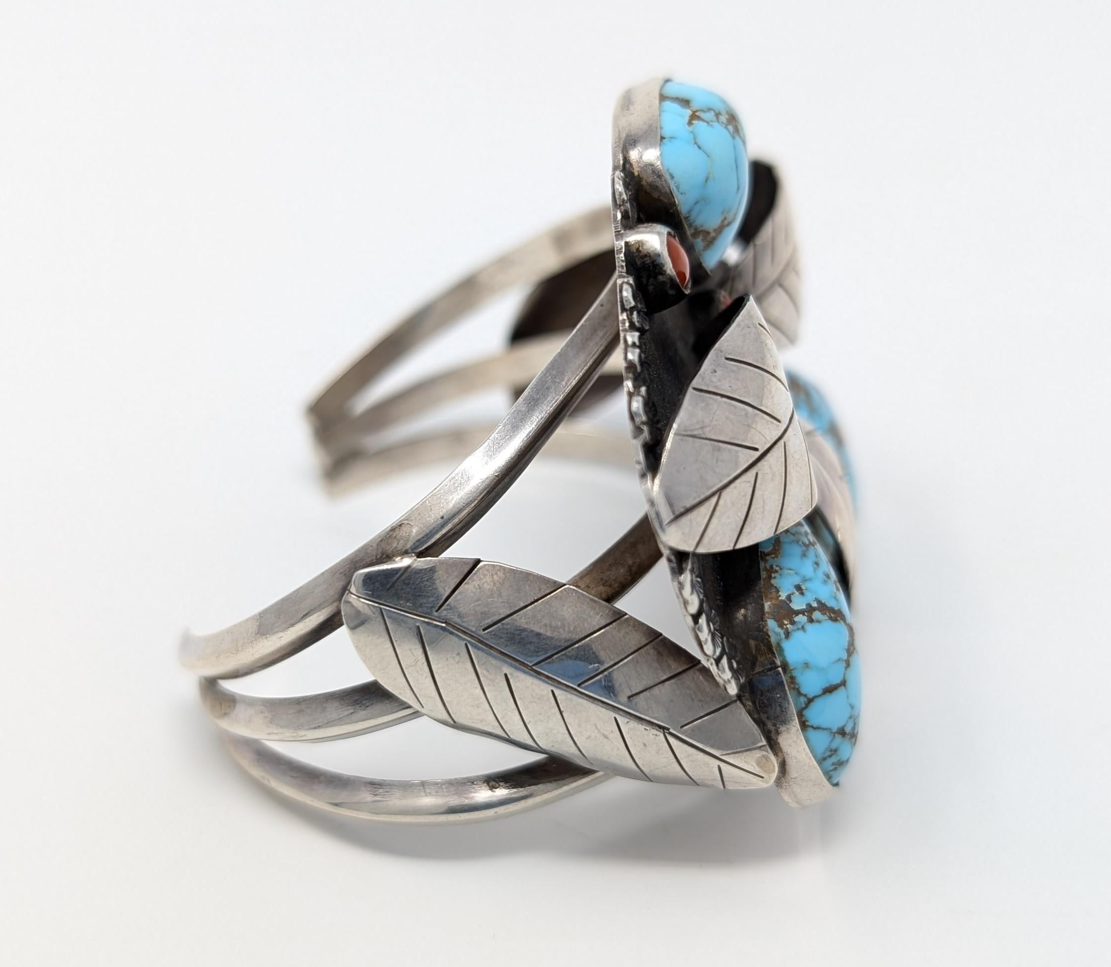 da uomo o donna Bracciale in argento sterling con corallo e turchese Jenice Jennette the Silversmith in vendita