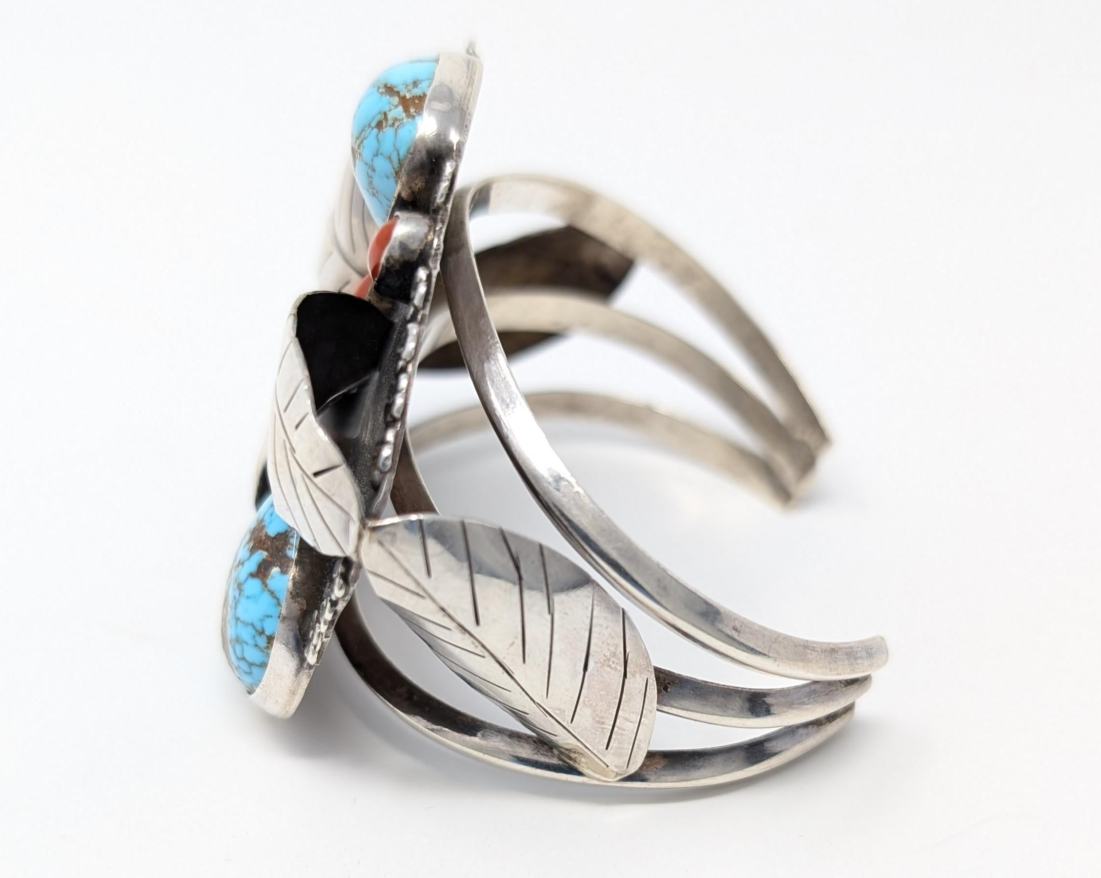 Bracciale in argento sterling con corallo e turchese Jenice Jennette the Silversmith in vendita 2