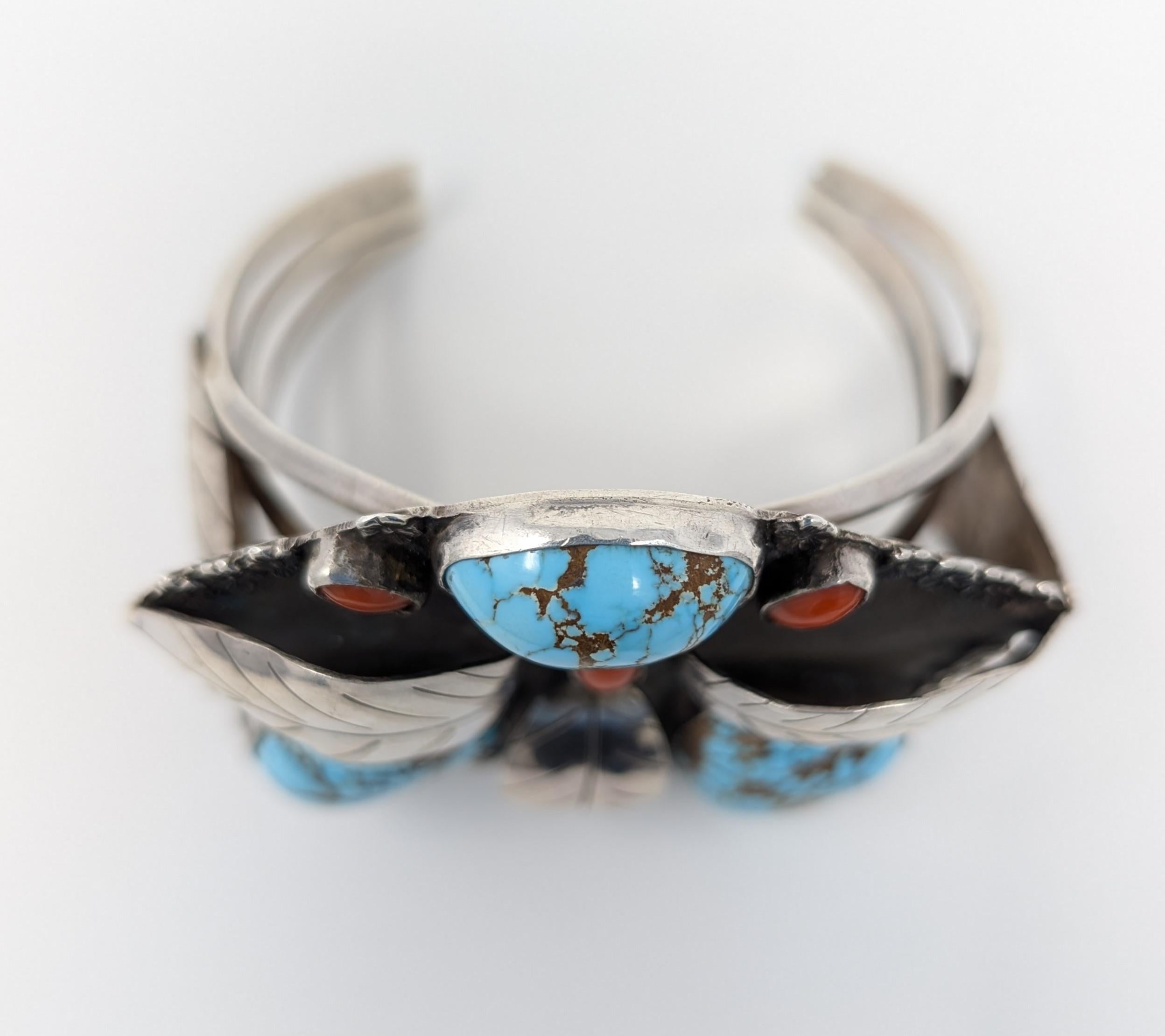 Bracciale in argento sterling con corallo e turchese Jenice Jennette the Silversmith in vendita 3