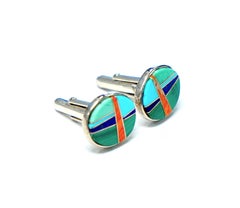 Sterling Silver, Turquoise, Coral, Lapis, Malachite Cufflinks