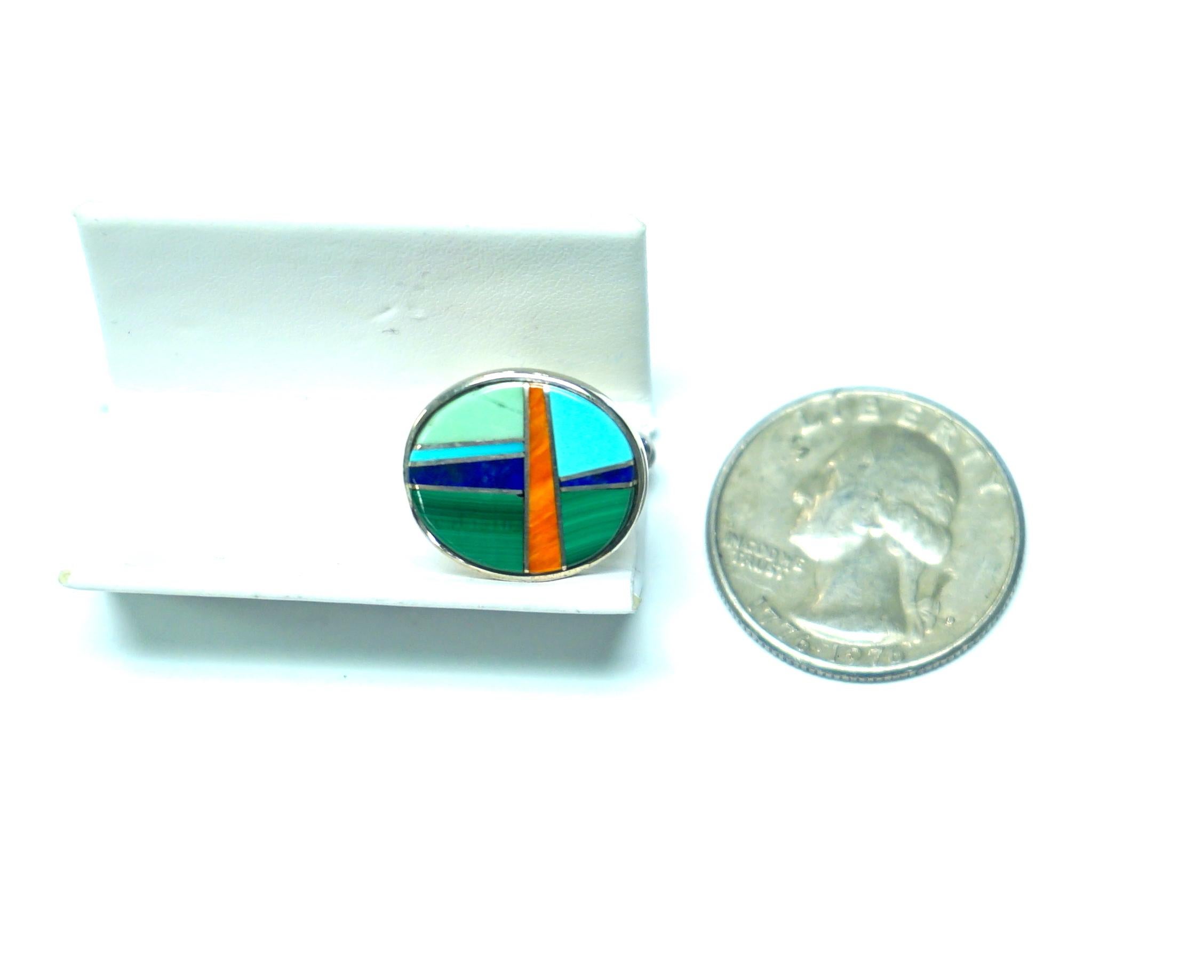 Sterling Silver, Turquoise, Coral, Lapis, Malachite Cufflinks 2