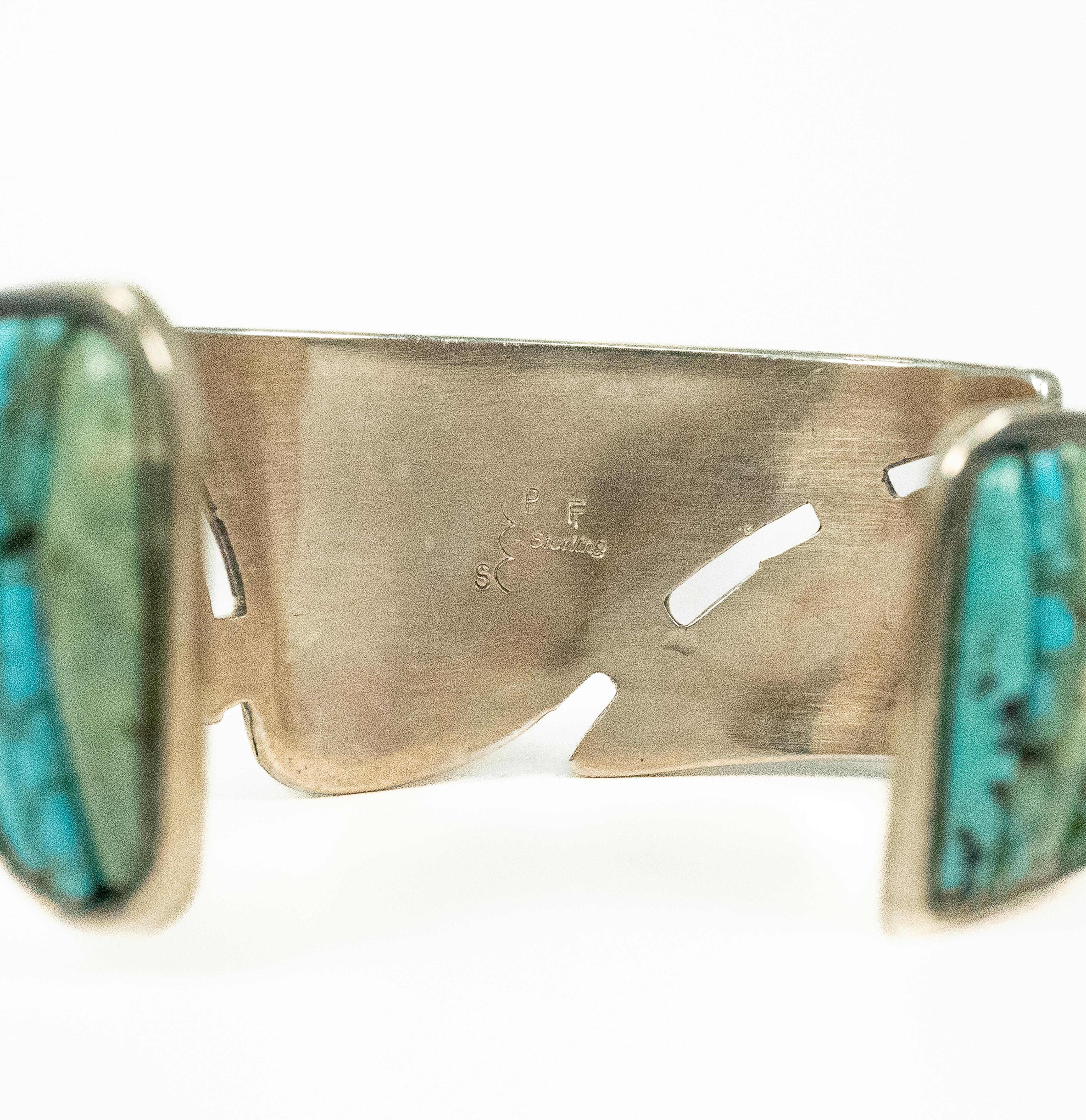Mixed Cut Sterling Silver Turquoise Coral Lapis Mother of Pearl Cuff Bracelet For Sale
