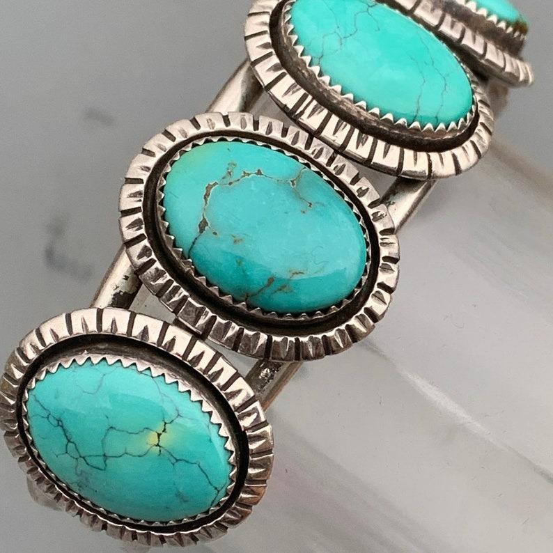 Cabochon Navajo Sterling Silver Turquoise Cuff Bracelet For Sale