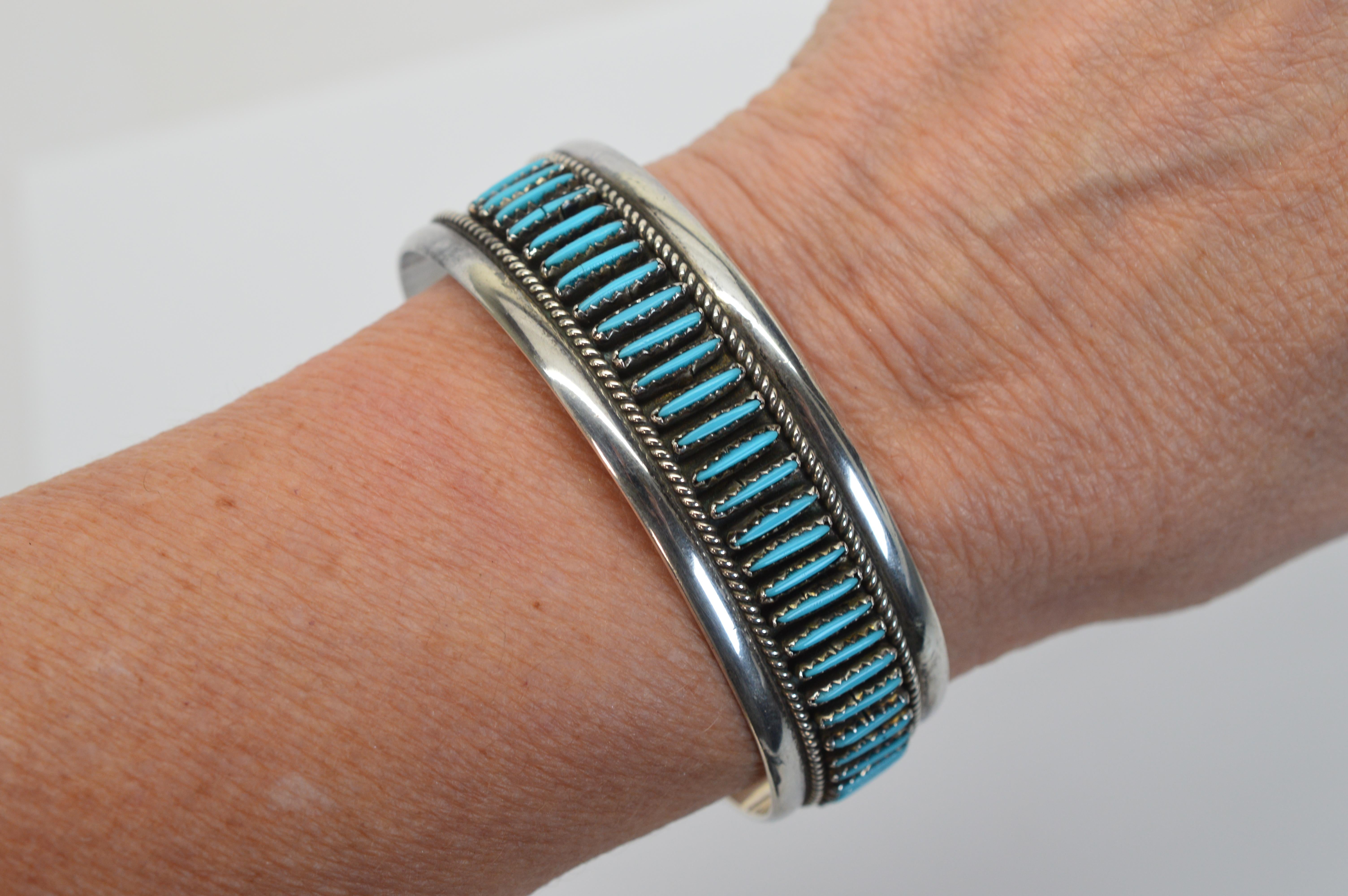 Sterling Silver Turquoise Cuff Bracelet In Excellent Condition In Mount Kisco, NY