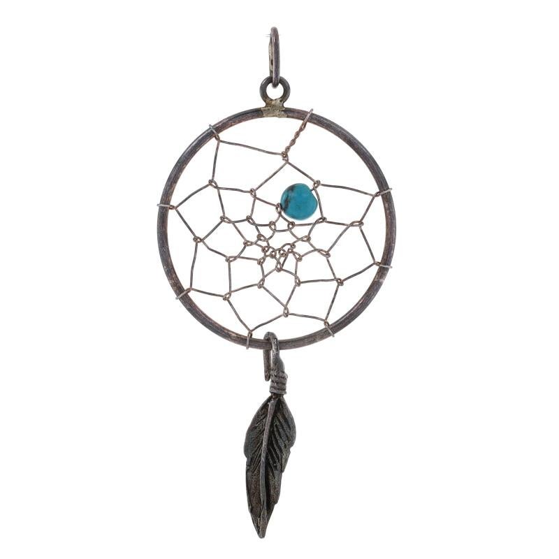 Design: Southwestern

Metal Content: 925 Sterling Silver

Stone Information

Natural Turquoise
Treatment: Routinely Enhanced
Color: Blue

Theme: Dream Catcher

Measurements

Tall (from stationary bail): 1 27/32