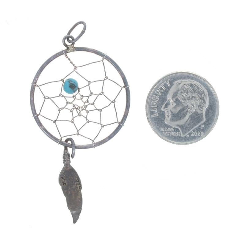 Sterling Silver Turquoise Dream Catcher Southwestern Pendant - 925 In Excellent Condition For Sale In Greensboro, NC