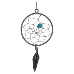 Sterling Silver Turquoise Dream Catcher Southwestern Pendant - 925