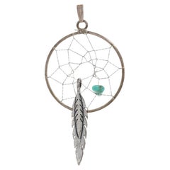 Sterling Silver Turquoise Dream Catcher Southwestern Pendant - 925 Nugget