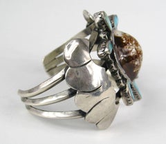 Sterling Silver Turquoise E.A. Zunie Pawn Turtle Shell Bracelet Native American