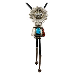 Retro Sterling Silver Turquoise Eagle Feather Kachina Bolo