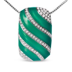 Sterling Silver Turquoise Enamel and 1/2 Carat Diamond Block Pendant Necklace