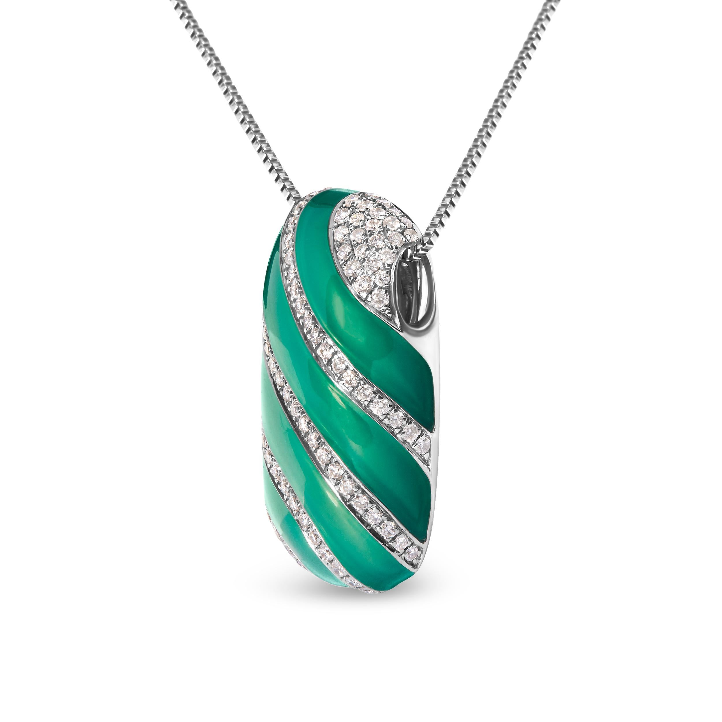 Modern Sterling Silver Turquoise Enamel and 1/2 Carat Diamond Block Pendant Necklace For Sale