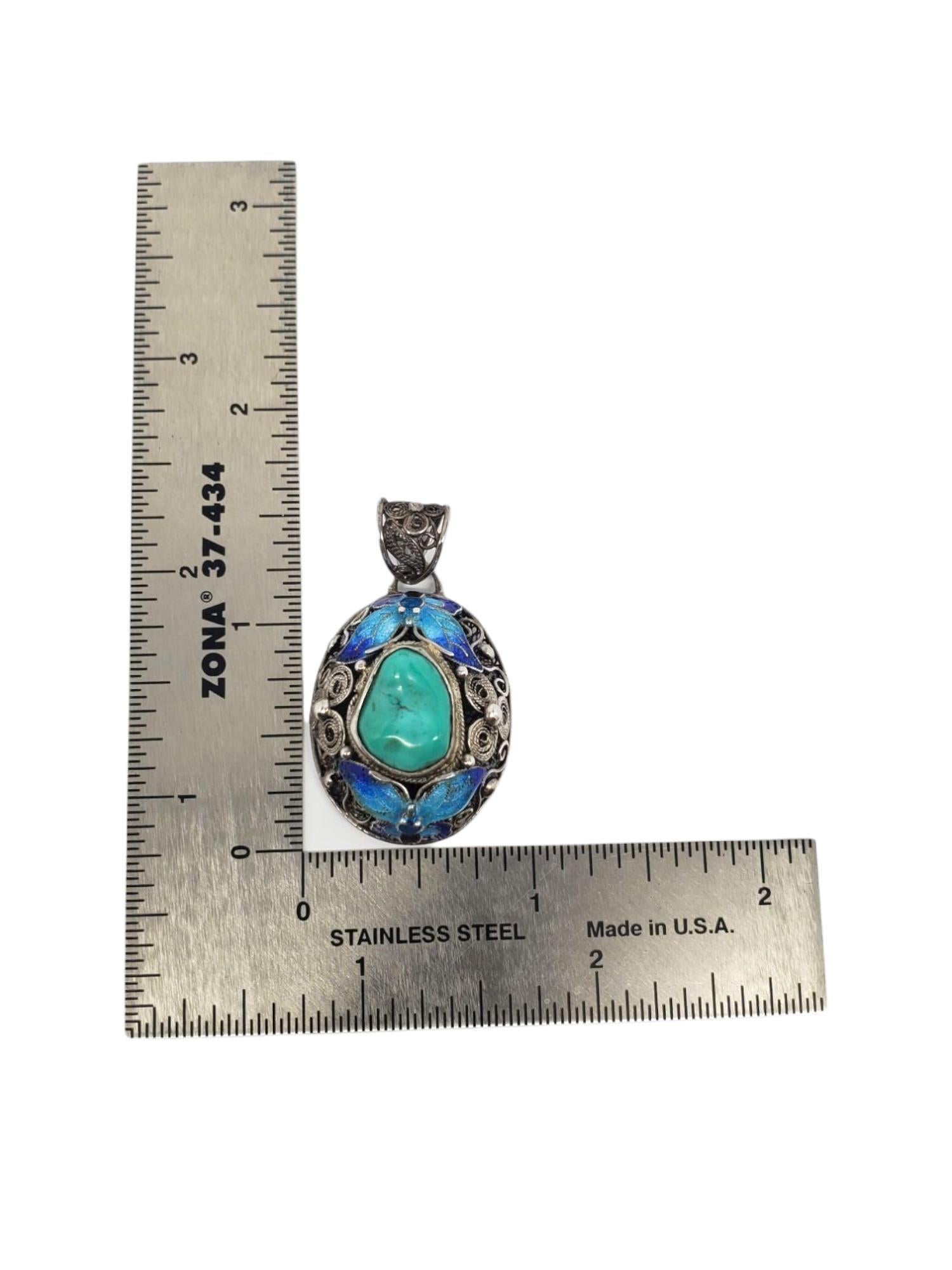 Women's Sterling Silver Turquoise & Enamel Pendant Butterfly #21287