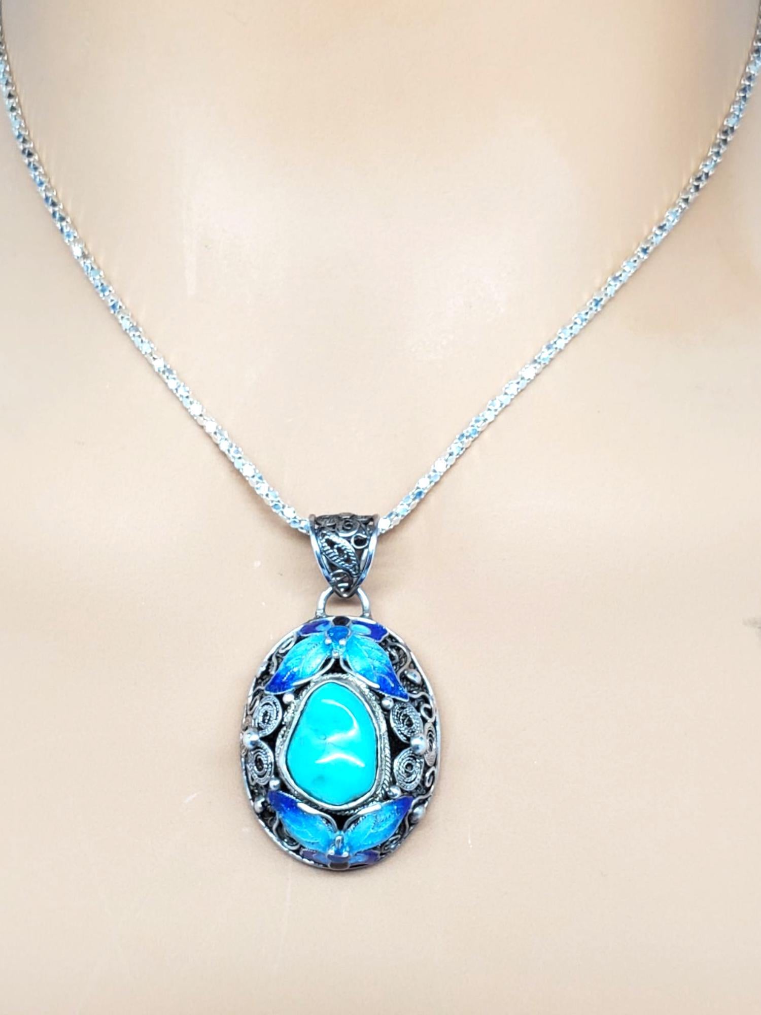 Sterling Silver Turquoise & Enamel Pendant Butterfly #21287 2
