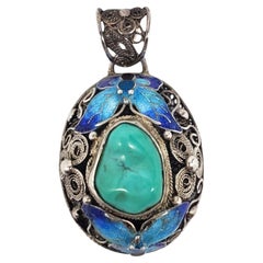 Sterling Silver Turquoise & Enamel Pendant Butterfly #21287