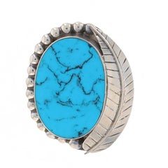Sterling Silver Turquoise Feather Brooch/Pendant - 925 Nature Pin Mexico
